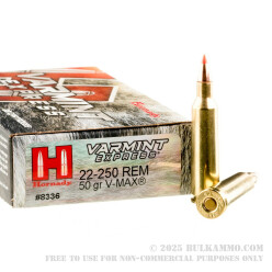 20 Rounds of .22-250 Ammo by Hornady Varmint Express - 50gr V-MAX