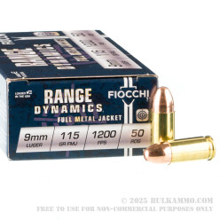 50 Rounds of 9mm Ammo by Fiocchi - 115gr FMJ