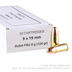 50 Rounds of 9mm Ammo by Prvi Partizan - 124gr FMJ