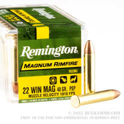 500 Rounds of .22 WMR Ammo by Remington Magnum Rimfire - 40gr PSP