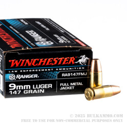 50 Rounds of 9mm Ammo by Winchester - 147gr FMJ