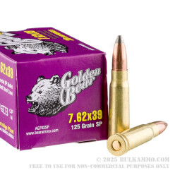 20 Rounds of 7.62x39mm Ammo by Golden Bear - 125gr SP