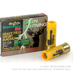 5 Rounds of 20ga Ammo by Brenneke Green Lightning - 2-3/4" 1 ounce Rifled Slug