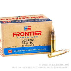 50 Rounds of .223 Ammo by Hornady Frontier - 55gr FMJ