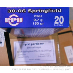 500 Rounds of 30-06 Springfield Ammo by Prvi Partizan - 150gr FMJ