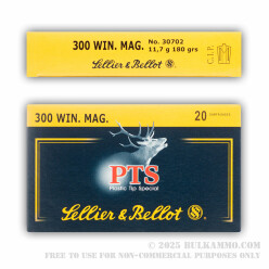 20 Rounds of .300 Win Mag Ammo by Sellier & Bellot - 180gr Polymer Tipped