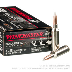 20 Rounds of 6.8 Western Ammo by Winchester Ballistic Silvertip - 170gr Polymer Tipped