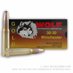 20 Rounds of 30-30 Win Ammo by Wolf Gold - 150gr FSP