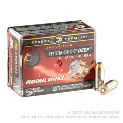 20 Rounds of 40 S&W Ammo by Federal Hydra-Shok Deep - 165gr JHP