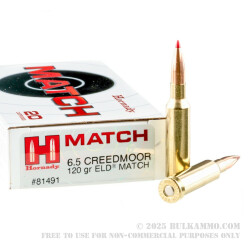 20 Rounds of 6.5 Creedmoor Ammo by Hornady - 120gr ELD Match