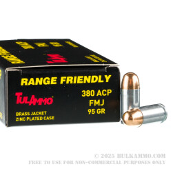 50 Rounds of .380 ACP Ammo by Tula - 95gr FMJ *NONMAGNETIC*