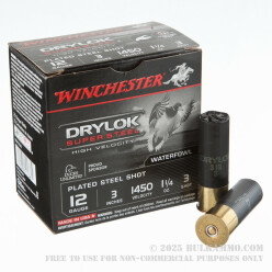 25 Rounds of 12ga 3" Ammo by Winchester Drylok Super Steel High Velocity - 1 1/4 ounce #3 Shot