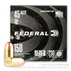 150 Rounds of .45 ACP Ammo by Federal Black Pack - 230gr FMJ