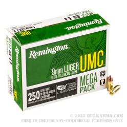 250 Rounds of 9mm Ammo by Remington - 115gr FMJ