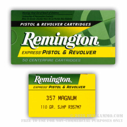 50 Rounds of .357 Mag Ammo by Remington - 110gr SJHP