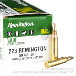 50 Rounds of .223 Ammo by Remington UMC - 50gr JHP