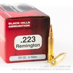 50 Rounds of .223 Ammo by Black Hills Ammunition - 50gr V-Max