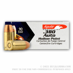 50 Rounds of .380 ACP Ammo by Aguila - 90gr JHP