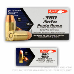 50 Rounds of .380 ACP Ammo by Aguila - 90gr JHP