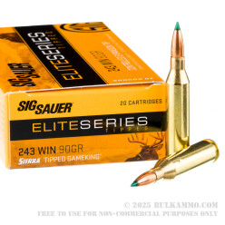 20 Rounds of .243 Win Ammo by Sig Sauer Elite Hunter - 90gr Controlled Expansion Tip