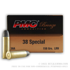 50 Rounds of .38 Spl Ammo by PMC - 158gr LRN