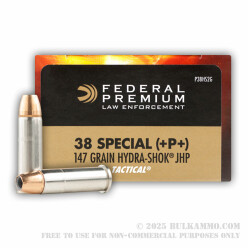 1000 Rounds of .38 Spl +P+ Ammo by Federal Tactical - 147gr JHP