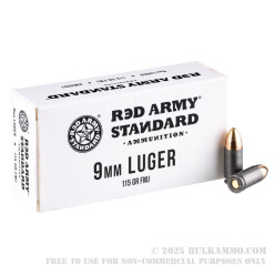 50 Rounds of 9mm Ammo by Red Army Standard - 115gr FMJ