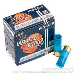 25 Rounds of 12ga Ammo by Fiocchi White Rino Super Lite - 1 1/8 ounce #8 shot