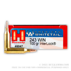 200 Rounds of .243 Win Ammo by Hornady American Whitetail - 100gr SPBT