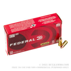 1000 Rounds of 9mm Ammo by Federal - 115gr FMJ