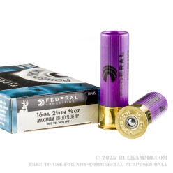 5 Rounds of 16ga Ammo by Federal Power-Shok - 4/5 ounce Rifled Slug