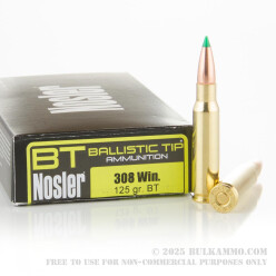 20 Rounds of .308 Win Ammo by Nosler Ammunition - 125gr Nosler Ballistic Tip