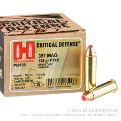 250 Rounds of .357 Mag Ammo by Hornady - 125gr JHP