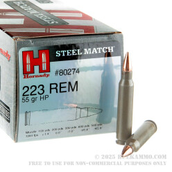 500 Rounds of .223 Ammo by Hornady Steel Cased Match - 55gr HP