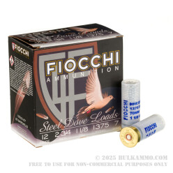 250 Rounds of 12ga Ammo by Fiocchi Steel Dove - 1 1/8 ounce #7 steel shot