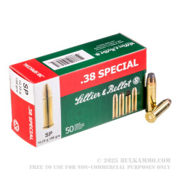 1000 Rounds of .38 Spl Ammo by Sellier & Bellot - 158gr SJSP