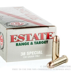 50 Rounds of .38 Spl Ammo by Estate Cartridge - 130gr FMJ