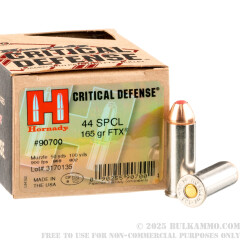 20 Rounds of .44 S&W Spl Ammo by Hornady - 165gr JHP Critical Defense