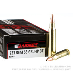 20 Rounds of .223 Ammo by Barnes - 55gr JHP BT