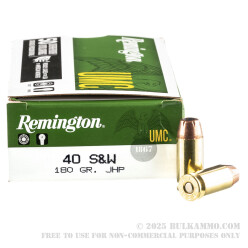 50 Rounds of .40 S&W Ammo by Remington - 180gr JHP