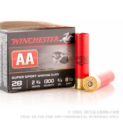 25 Rounds of 28ga Ammo by Winchester AA - 3/4 ounce #8 1/2 shot