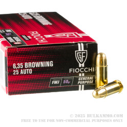 1000 Rounds of .25 ACP Ammo by Fiocchi - 50gr FMJ