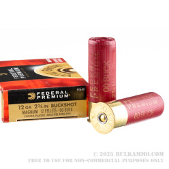 5 Rounds of 12ga 2-3/4" Ammo by Federal Vital-Shok -  00 Buck (Copper-Plated Lead Buckshot)