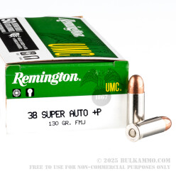 50 Rounds of .38 Super +P Ammo by Remington UMC - 130gr MC