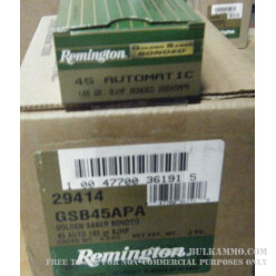 50 Rounds of .45 ACP Ammo by Remington Golden Saber Bonded - 185gr JHP