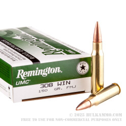 20 Rounds of .308 Win Ammo by Remington UMC - 150gr MC