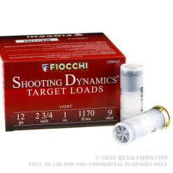 250 Rounds of 12ga Ammo by Fiocchi - 1 ounce #9 shot