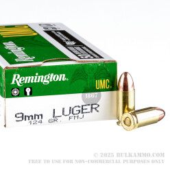 50 Rounds of 9mm Ammo by Remington - 124gr MC