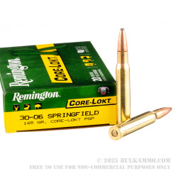 20 Rounds of 30-06 Springfield Ammo by Remington Core-Lokt - 165gr PSP