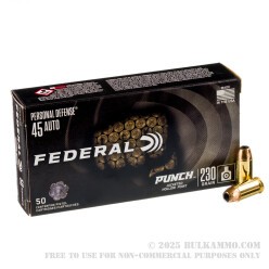 50 Rounds of 45 ACP Ammo by Federal Punch - 230gr JHP
